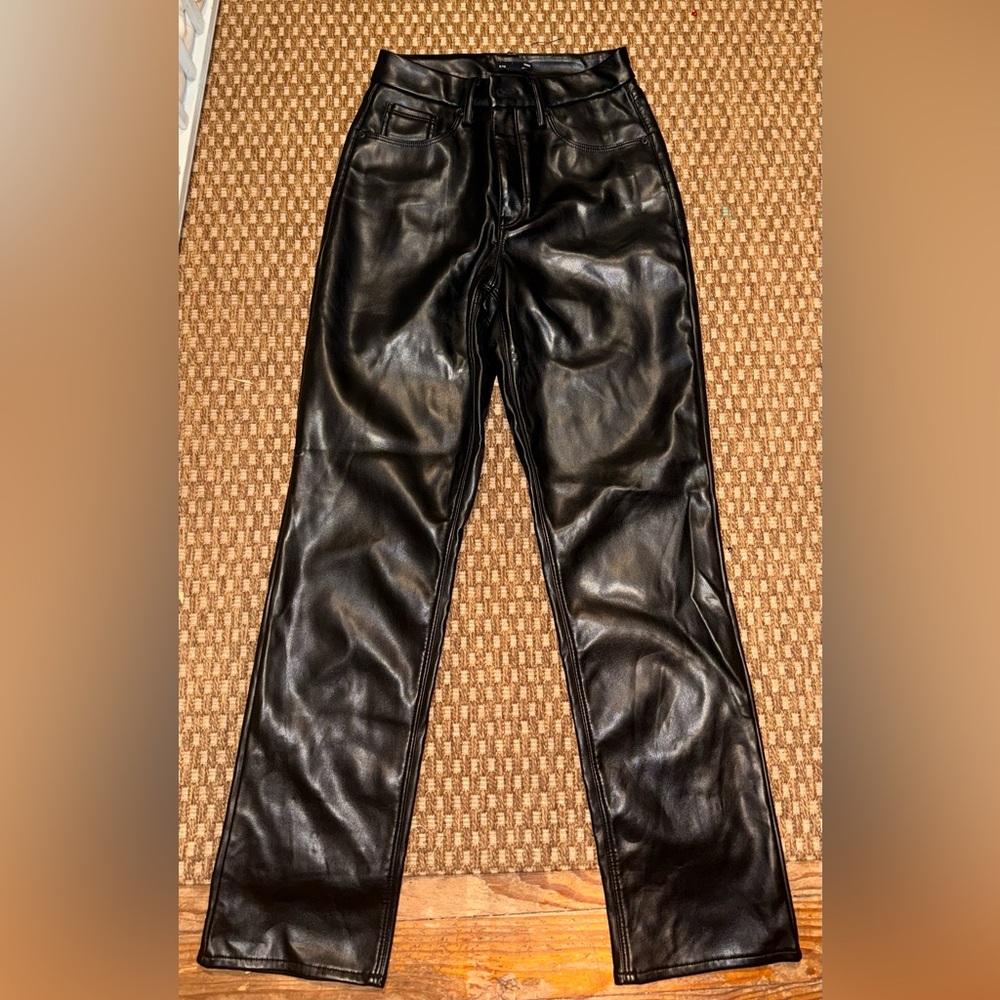 Good American Black Leather Pants Size 8
